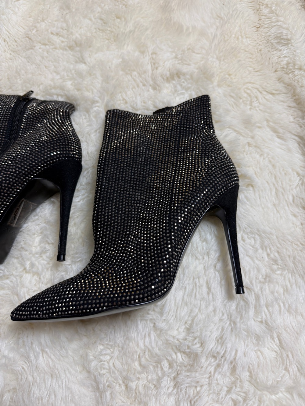Also Black Rhinestone Pointed Toe Stiletto Ankle Boots